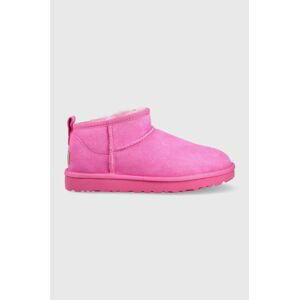 Semišové sněhule UGG W Classic Ultra Mini růžová barva