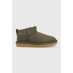 Kožené sněhule UGG W Classic Ultra Mini zelená barva