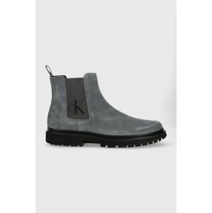 Semišové kotníkové boty Calvin Klein Jeans Lug Mid Chelsea Boot pánské, šedá barva