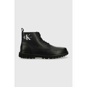 Kožené boty Calvin Klein Jeans Lug Mid Laceup Boot pánské, černá barva