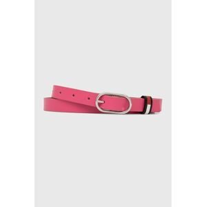 Kožený pásek Tommy Jeans Oval 2.0 Belt dámský, růžová barva