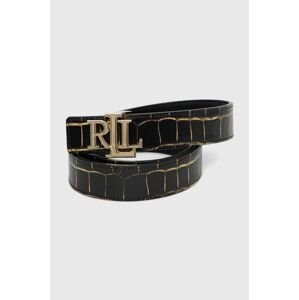 Oboustranný kožený pásek Lauren Ralph Lauren dámský, černá barva
