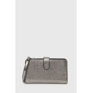 Kožená peněženka Lauren Ralph Lauren stříbrná barva