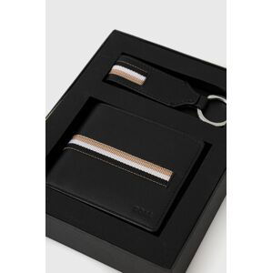 Kožená peněženka + klíčenka BOSS černá barva