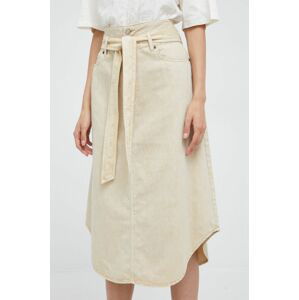 Bavlněná sukně Lauren Ralph Lauren béžová barva, midi, áčková