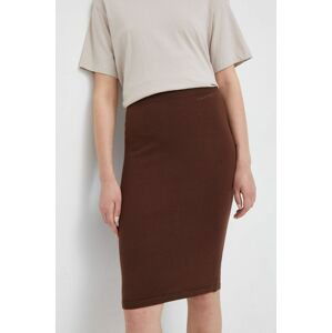 Vlněná sukně Calvin Klein hnědá barva, midi, pouzdrová