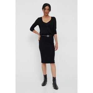 Vlněná sukně Calvin Klein černá barva, midi, pouzdrová