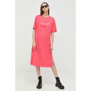 Bavlněné šaty Armani Exchange růžová barva, midi