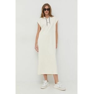 Bavlněné šaty BOSS bílá barva, maxi, oversize