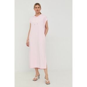 Bavlněné šaty BOSS růžová barva, maxi, oversize