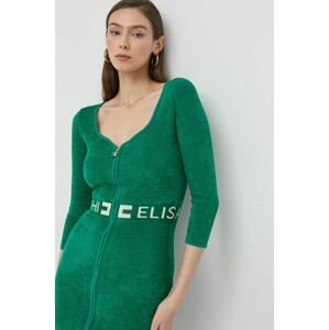 Šaty z vlněné směsi Elisabetta Franchi zelená barva, mini