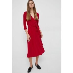 Šaty Lauren Ralph Lauren červená barva, midi