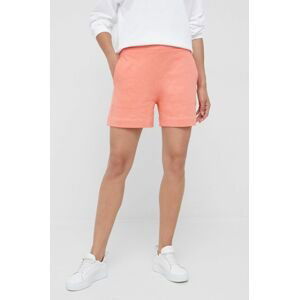 Bavlněné šortky Tommy Hilfiger dámské, oranžová barva, hladké, high waist