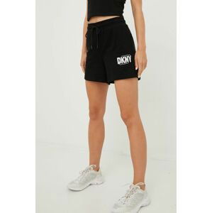 Kraťasy Dkny dámské, černá barva, s aplikací, high waist