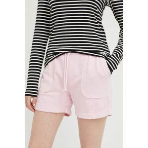 Bavlněné šortky Marc O'Polo dámské, růžová barva, hladké, high waist