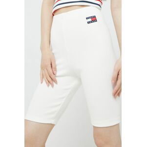 Kraťasy Tommy Jeans dámské, béžová barva, s aplikací, high waist