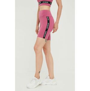 Kraťasy Guess dámské, fialová barva, s potiskem, medium waist