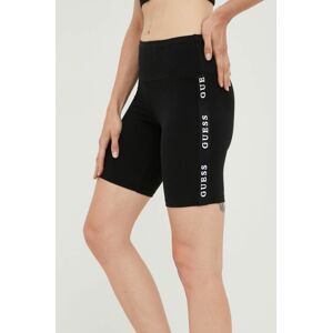 Kraťasy Guess dámské, černá barva, s potiskem, medium waist