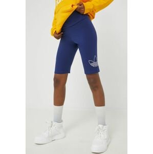 Kraťasy adidas Originals dámské, tmavomodrá barva, s potiskem, high waist