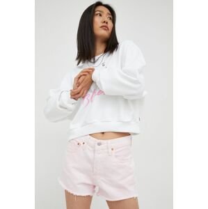 Džínové šortky Levi's 501 Original dámské, růžová barva, hladké, high waist