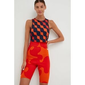 Kraťasy adidas Performance Marimekko dámské, oranžová barva, vzorované, high waist