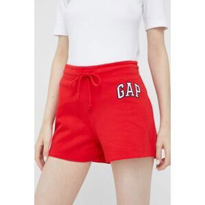 Kraťasy GAP dámské, červená barva, s aplikací, high waist