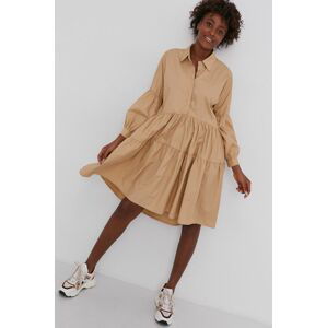 Bavlněné šaty Answear Lab béžová barva, mini, oversize