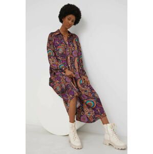 Hedvábné šaty Answear Lab fialová barva, mini, oversize