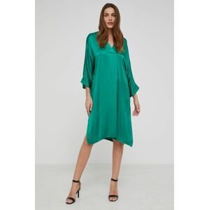 Šaty s hedvábím Answear Lab zelená barva, mini, oversize