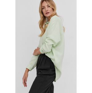Bavlněné tričko Answear Lab dámské, zelená barva, relaxed, s klasickým límcem