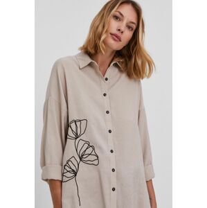 Bavlněné tričko Answear Lab dámské, béžová barva, relaxed, s klasickým límcem