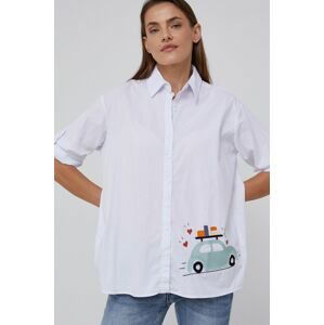Bavlněné tričko Answear Lab dámské, bílá barva, relaxed, s klasickým límcem