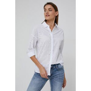 Bavlněné tričko Answear Lab dámské, bílá barva, regular, s klasickým límcem