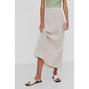 Lněná sukně Answear Lab Pure Linen béžová barva, midi, áčková