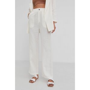 Plátěné kalhoty Answear Lab Pure Linen dámské, krémová barva, jednoduché, high waist