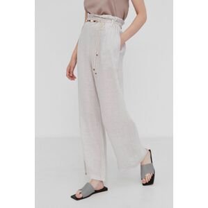 Plátěné kalhoty Answear Lab Pure Linen dámské, béžová barva, široké, high waist