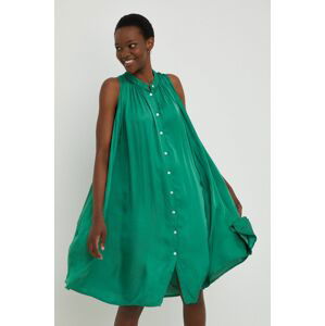 Šaty s hedvábím Answear Lab Silk Blend
hand Was zelená barva, mini, oversize