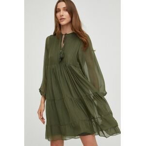 Šaty s hedvábím Answear Lab Silk Blend zelená barva, mini