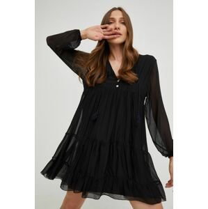 Šaty s hedvábím Answear Lab Silk Blend černá barva, mini