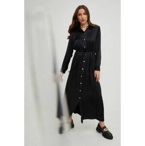 Šaty s hedvábím Answear Lab Silk Blend černá barva, maxi