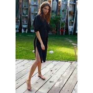 Šaty MUUV Beach Shirt dámské, černá barva, regular