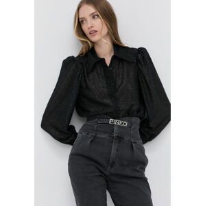 Košile Silvian Heach dámská, černá barva, relaxed, s klasickým límcem