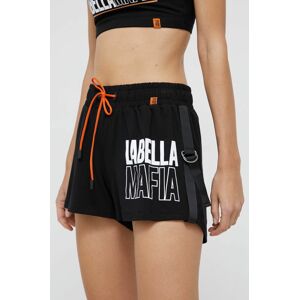 Kraťasy LaBellaMafia dámské, černá barva, s potiskem, medium waist