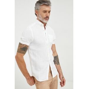 Plátěná košile Gant pánská, bílá barva, slim, s límečkem button-down