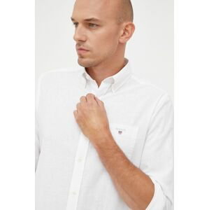 Košile ze směsi lnu Gant pánská, bílá barva, regular, s límečkem button-down