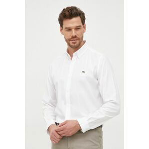 Košile Lacoste pánská, bílá barva, slim, s límečkem button-down