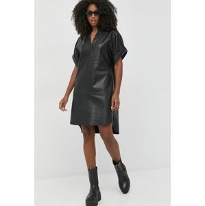 Kožené šaty Notes du Nord černá barva, mini, oversize