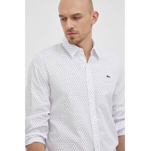 Bavlněné tričko Lacoste pánská, bílá barva, slim, s klasickým límcem
