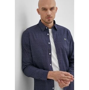 Bavlněné tričko Lacoste pánská, tmavomodrá barva, slim, s klasickým límcem