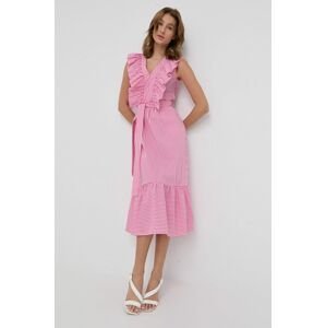 Šaty Silvian Heach růžová barva, midi, áčková